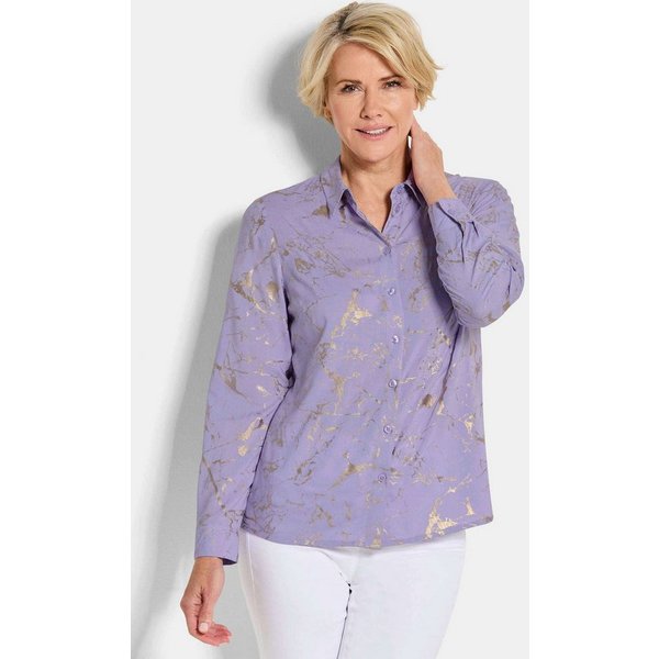 GOLDNER Hemdbluse Druckbluse mit schimmerndem Print Viskosebluse mit Hemdkragen, Knopfleiste und Langarm