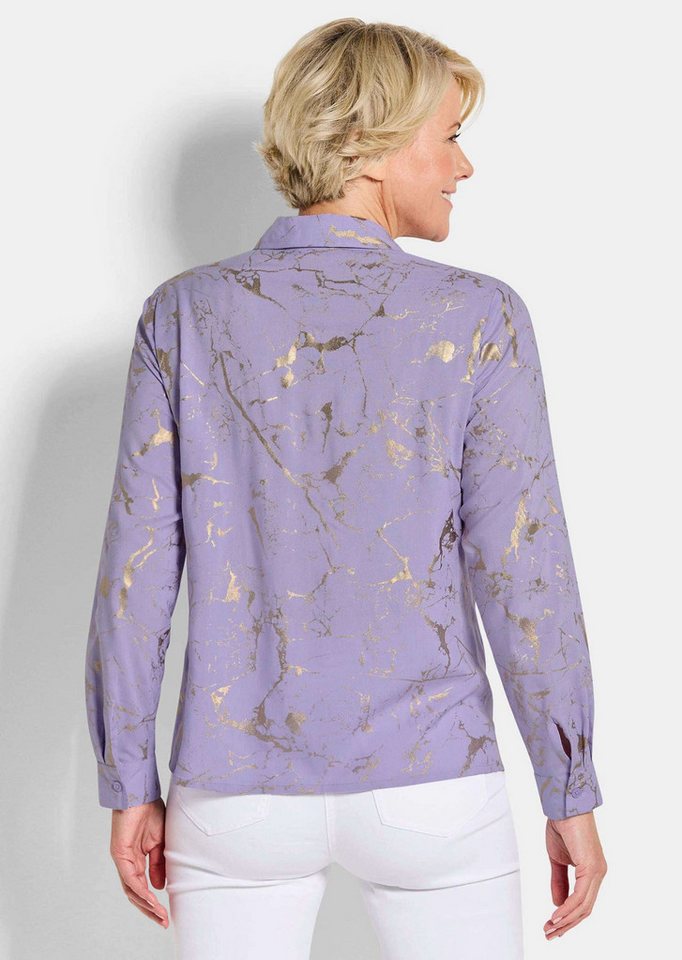 GOLDNER Hemdbluse Druckbluse mit schimmerndem Print Viskosebluse mit Hemdkragen, Knopfleiste und Langarm – Bild 3 von 5