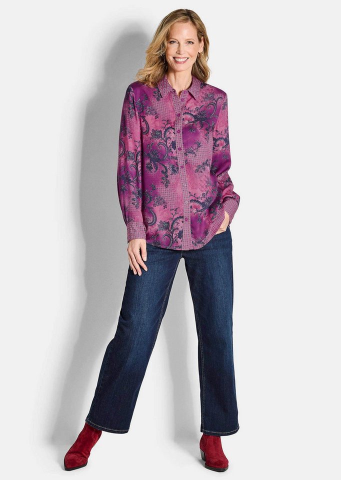 GOLDNER Hemdbluse Elegante Satinbluse mit Paisley-Design Viskosebluse mit Muster-Mix, Hemdkragen, Knopfleiste und Langarm – Bild 2 von 5
