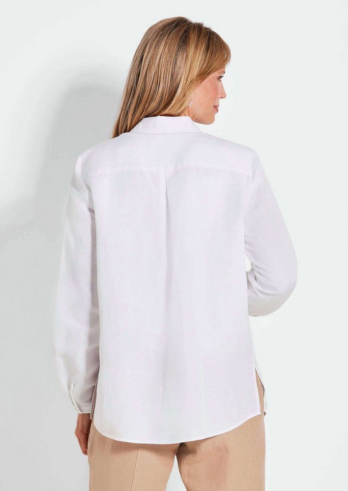 GOLDNER Hemdbluse Weiße elegante Bluse aus Leinen Ausgefallene Bluse mit Verzierungen, Uni weiß, Langarm – Bild 3 von 5