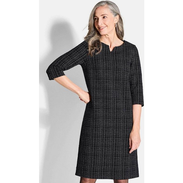 GOLDNER Jerseykleid Midi Baumwollkleid mit Karomuster Tailliertes Festkleid mit 3/4-Ärmeln, Glanzeffekt und V-Ausschnitt