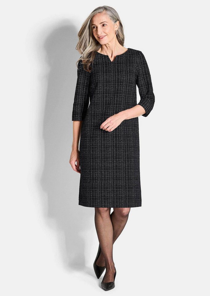 GOLDNER Jerseykleid Midi Baumwollkleid mit Karomuster Tailliertes Festkleid mit 3/4-Ärmeln, Glanzeffekt und V-Ausschnitt – Bild 2 von 5