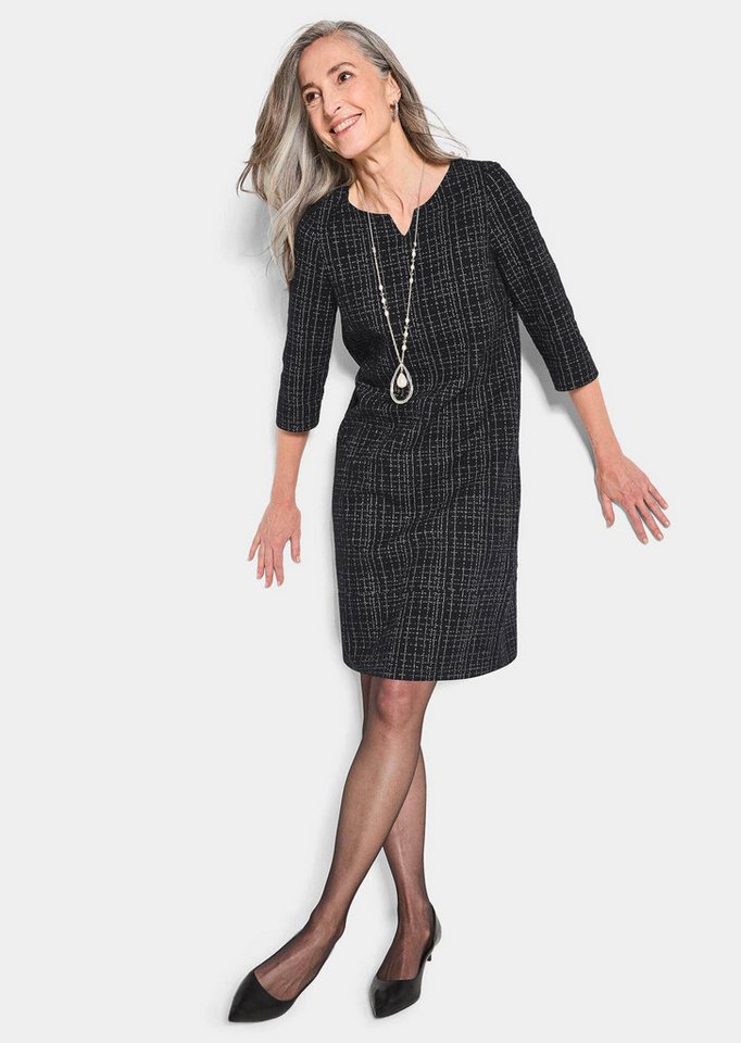 GOLDNER Jerseykleid Midi Baumwollkleid mit Karomuster Tailliertes Festkleid mit 3/4-Ärmeln, Glanzeffekt und V-Ausschnitt – Bild 4 von 5