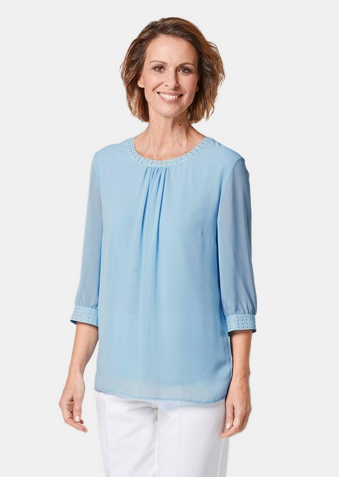 GOLDNER Langarmbluse Bluse aus leichtem Chiffon mit Glitzersteinen – Bild 4 von 5