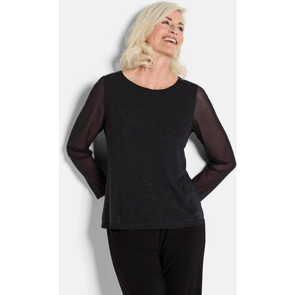 GOLDNER Langarmshirt Blusenshirt mit Glitzersteinen Glitzershirt mit Rundhals, blickdichtem Topeinsatz und Langarm