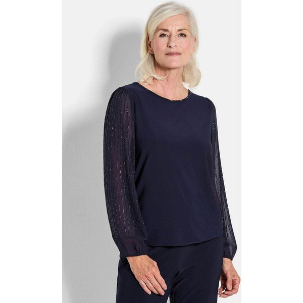 GOLDNER Langarmshirt Edles Langarmoberteil mit Glitzerärmeln Glamouröse Bluse mit funkelnden Details, semitransparent