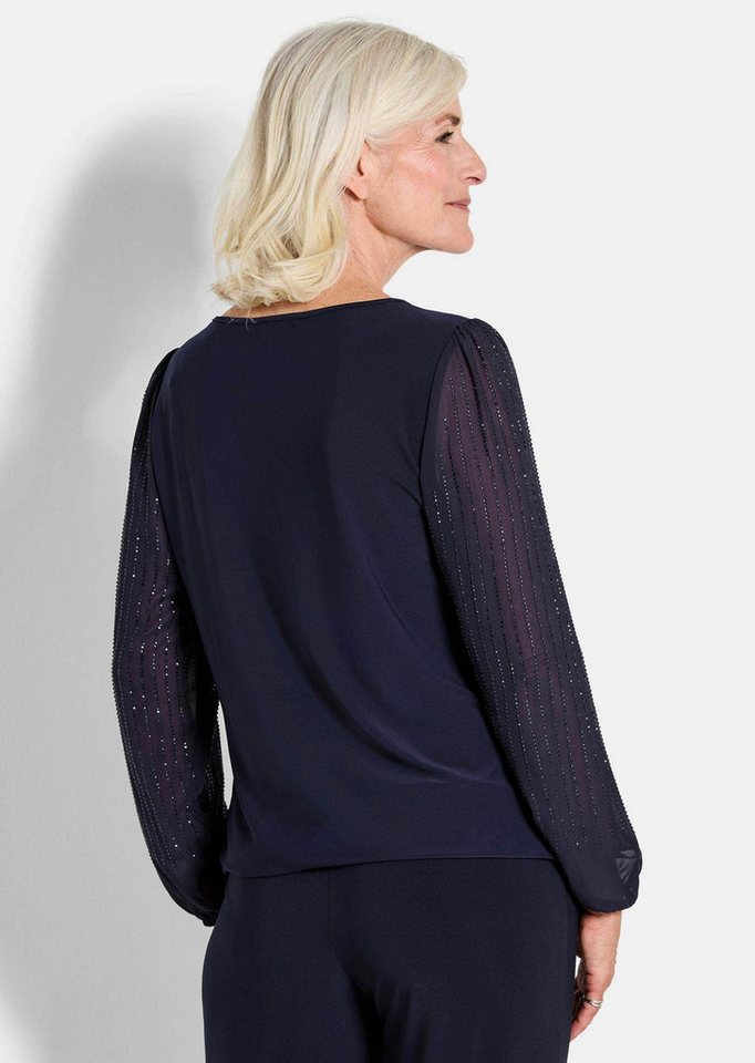 GOLDNER Langarmshirt Edles Langarmoberteil mit Glitzerärmeln Glamouröse Bluse mit funkelnden Details, semitransparent – Bild 3 von 5