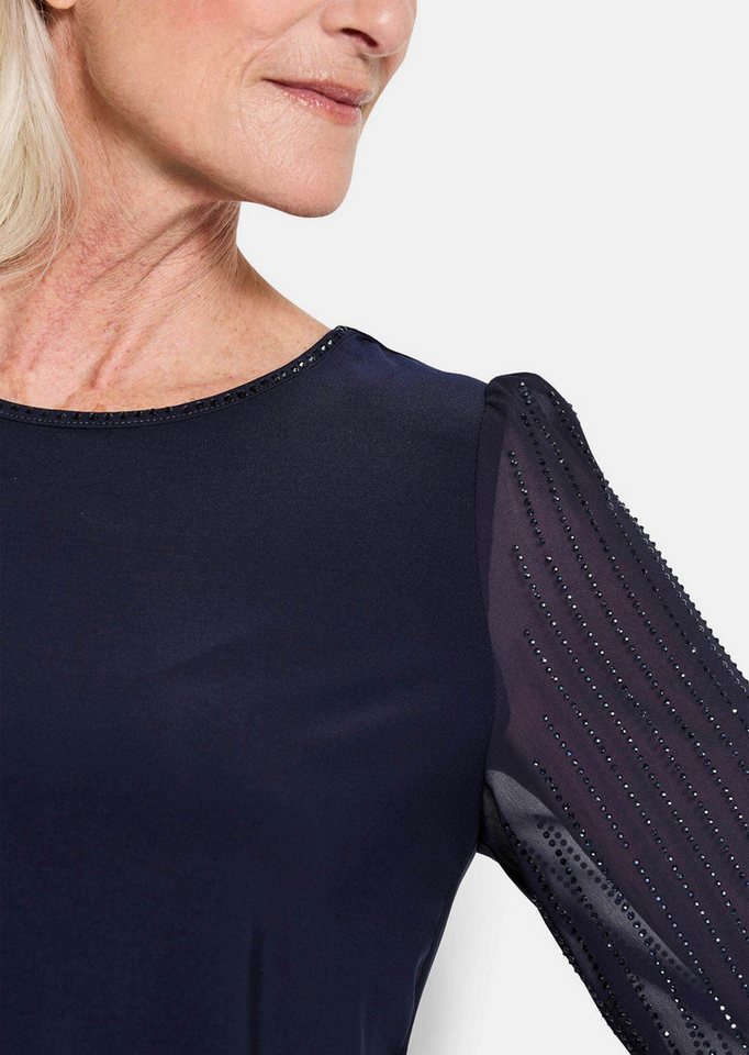 GOLDNER Langarmshirt Edles Langarmoberteil mit Glitzerärmeln Glamouröse Bluse mit funkelnden Details, semitransparent – Bild 5 von 5