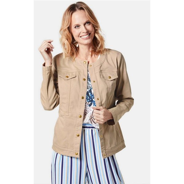 GOLDNER Outdoorjacke Jacke mit Rundhalsausschnitt, Zierpatten Unifarbenes Design mit elegantem Rundhalsausschnitt