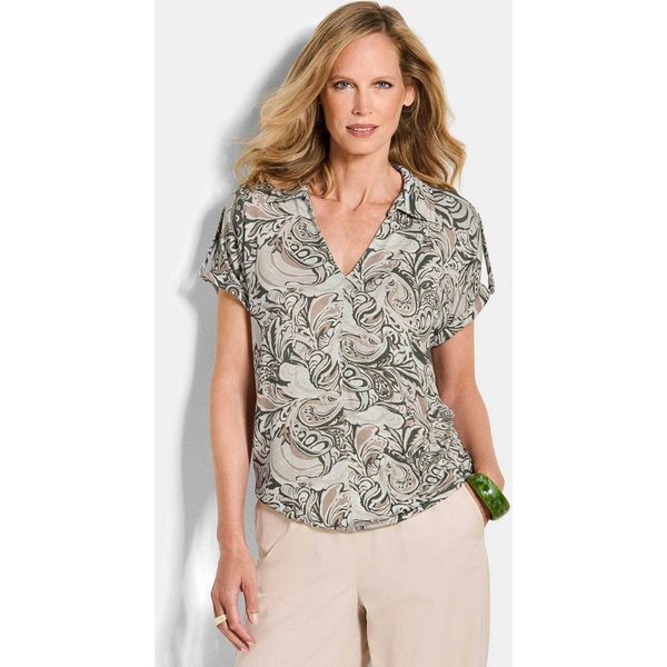 GOLDNER Print-Shirt Blusenshirt mit Paisley-Muster Druckshirt mit Kragen, V-Ausschnitt und Viertelarm