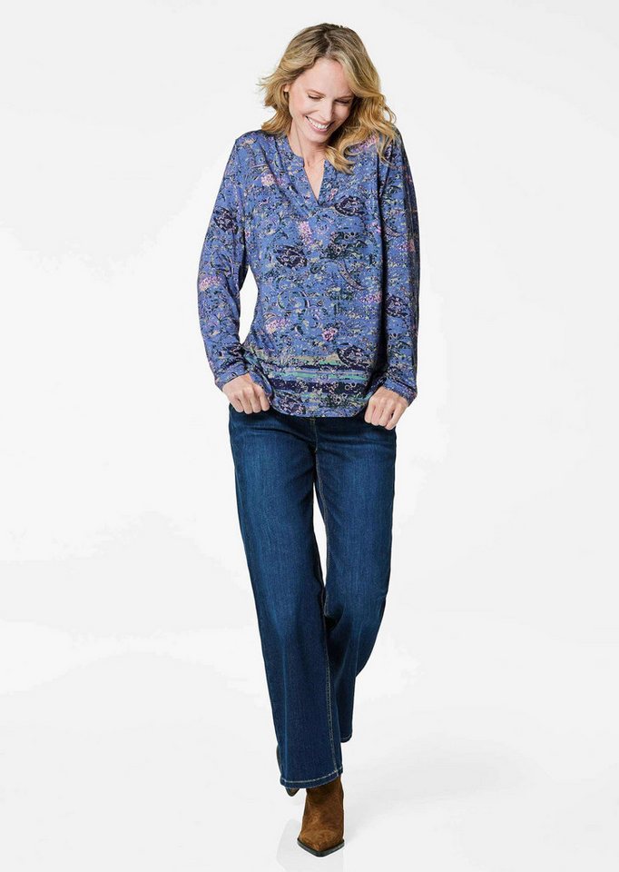GOLDNER Print-Shirt Elegantes Blusenshirt, Paisley-Design Viskoseshirt mit Rundhals mit V-Schlitz und Langarm – Bild 2 von 5