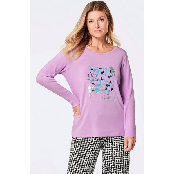 GOLDNER Print-Shirt Shirt mit Glitzerprint, Rundhals Gemustertes Design mit Rundhalsausschnitt und dekorativem Bund