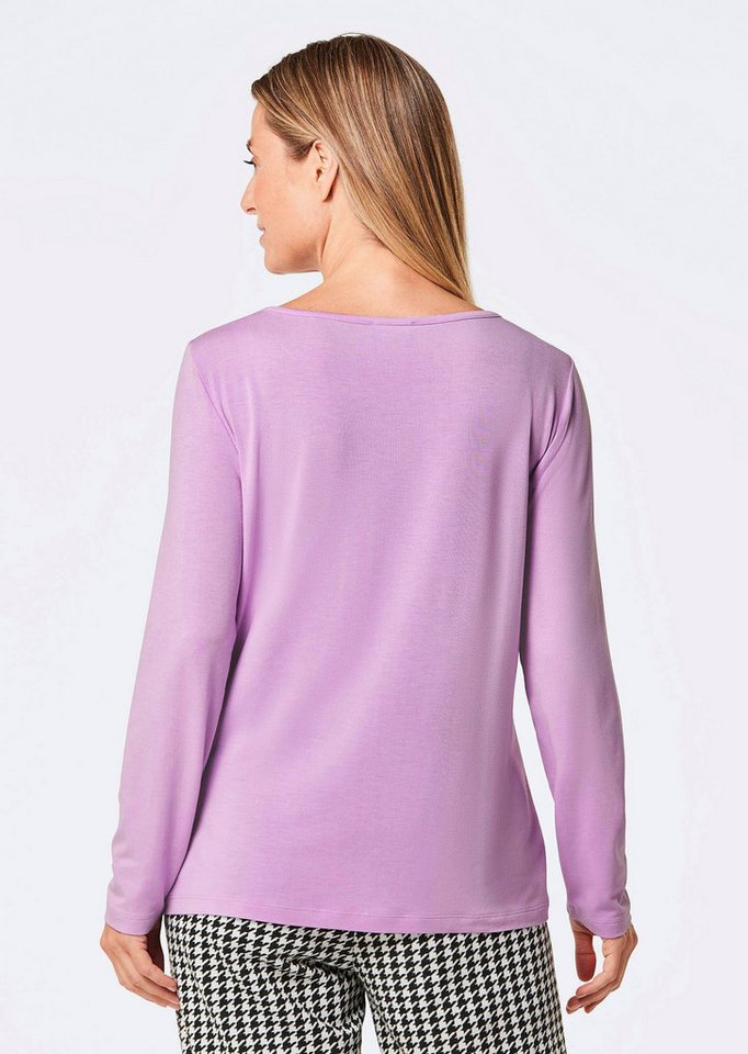 GOLDNER Print-Shirt Shirt mit Glitzerprint, Rundhals Gemustertes Design mit Rundhalsausschnitt und dekorativem Bund – Bild 3 von 5