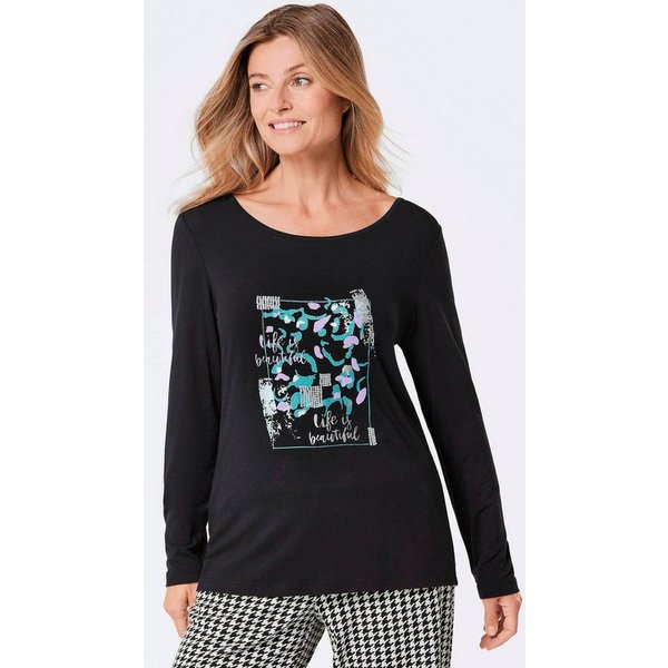 GOLDNER Print-Shirt Shirt mit Glitzerprint, Rundhals Gemustertes Design mit Rundhalsausschnitt und dekorativem Bund