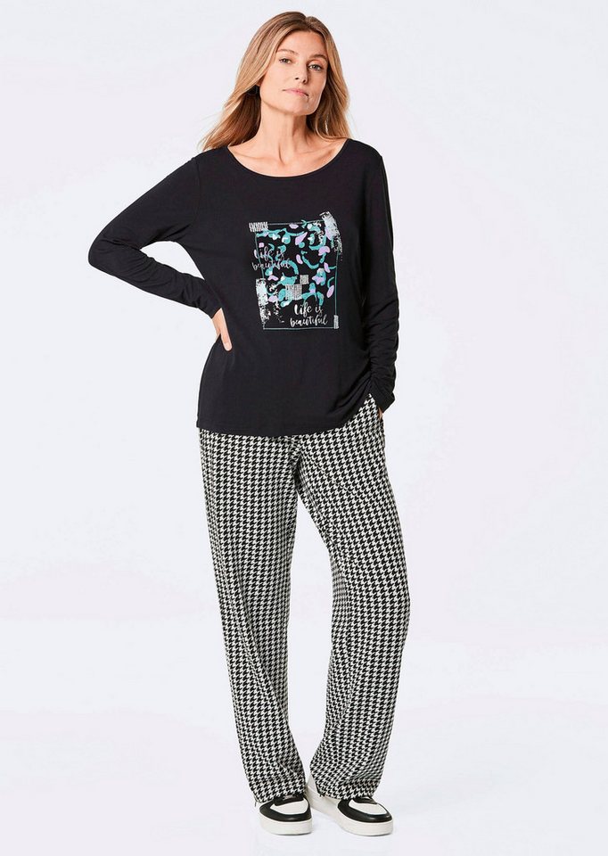 GOLDNER Print-Shirt Shirt mit Glitzerprint, Rundhals Gemustertes Design mit Rundhalsausschnitt und dekorativem Bund – Bild 2 von 5