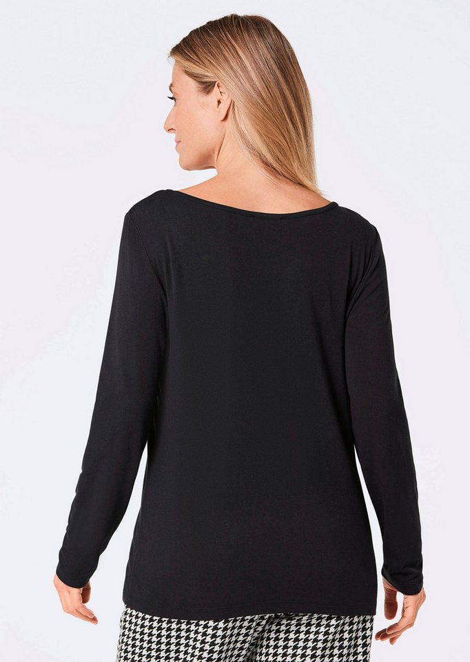 GOLDNER Print-Shirt Shirt mit Glitzerprint, Rundhals Gemustertes Design mit Rundhalsausschnitt und dekorativem Bund – Bild 3 von 5
