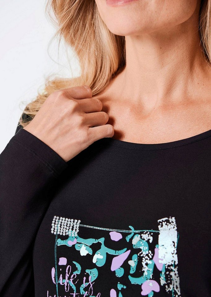 GOLDNER Print-Shirt Shirt mit Glitzerprint, Rundhals Gemustertes Design mit Rundhalsausschnitt und dekorativem Bund – Bild 5 von 5