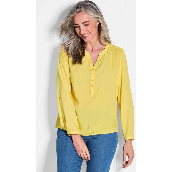 GOLDNER Schlupfbluse Elegante Viskosebluse mit V-Ausschnitt Luftige Bluse mit Fältchen, Knopfleiste und Langarm