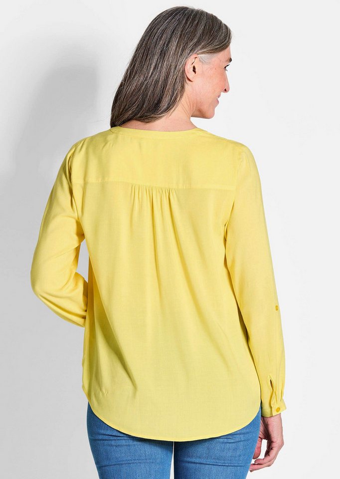 GOLDNER Schlupfbluse Elegante Viskosebluse mit V-Ausschnitt Luftige Bluse mit Fältchen, Knopfleiste und Langarm – Bild 3 von 5