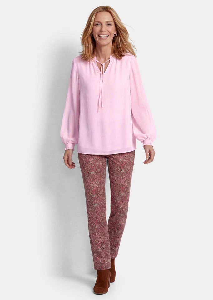 GOLDNER Schlupfbluse Feminine Bluse mit Rüschen Langarmbluse aus fließendem Krepp, Ausschnitt mit Bindeband – Bild 2 von 5