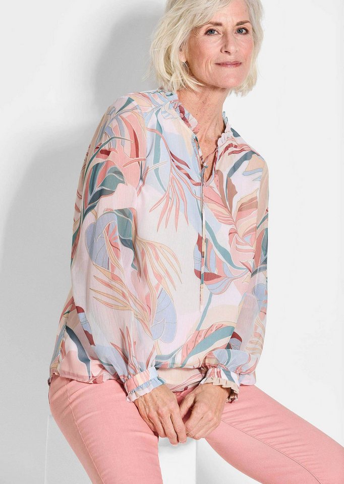 GOLDNER Schlupfbluse Luftige Bluse mit Rüschen-Details Romantische Chiffonbluse mit V-Ausschnitt, Langarm, floraler Druck – Bild 4 von 5