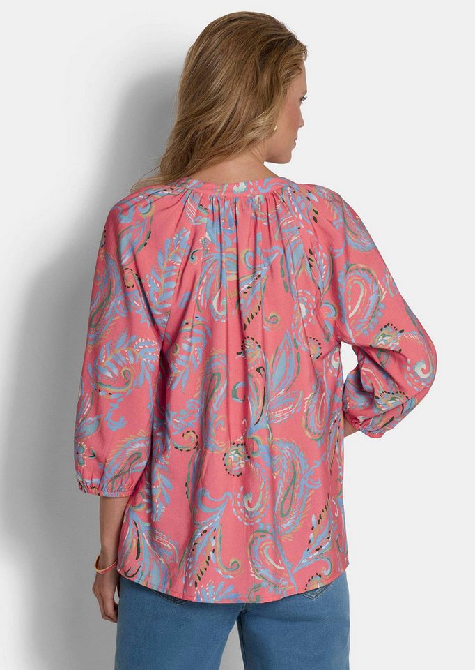 GOLDNER Schlupfbluse Viskosebluse mit Paisley-Muster Schlupfbluse mit Rundhals mit V-Schlitz, Bindeband und 3/4-Ärmeln – Bild 3 von 5