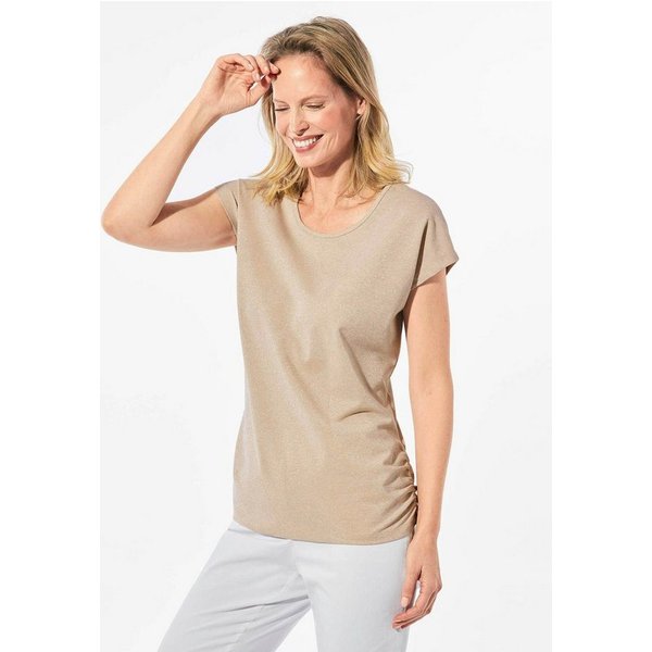 GOLDNER Shirttop Elegantes Viskoseshirt mit Rundhals Jerseyshirt mit Rundhals, Raffungen und überschnittenen Schultern