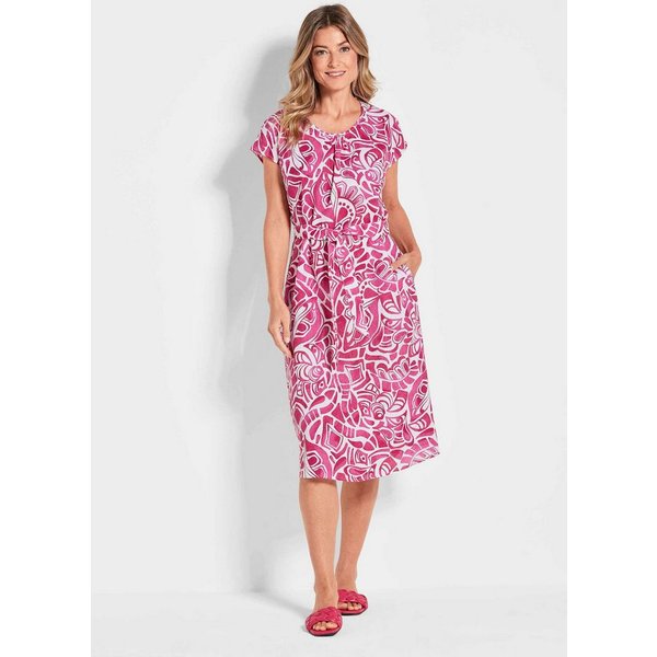 GOLDNER Sommerkleid Leinenkleid Ethno, Halbarm Printkleid aus Leinen, gemustert, figurbetont, Halbarm, tailliert