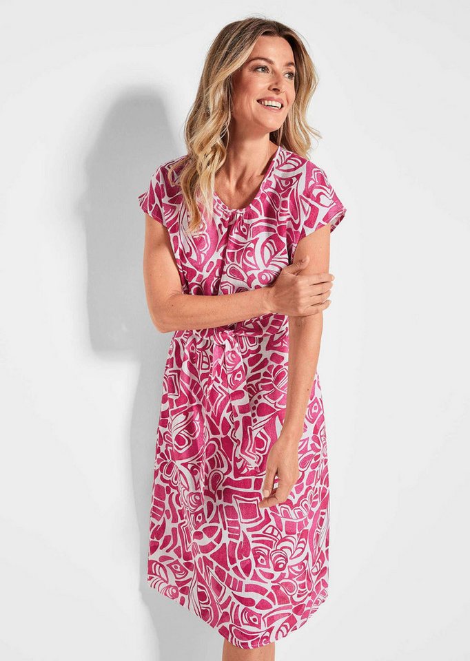 GOLDNER Sommerkleid Leinenkleid Ethno, Halbarm Printkleid aus Leinen, gemustert, figurbetont, Halbarm, tailliert – Bild 4 von 5