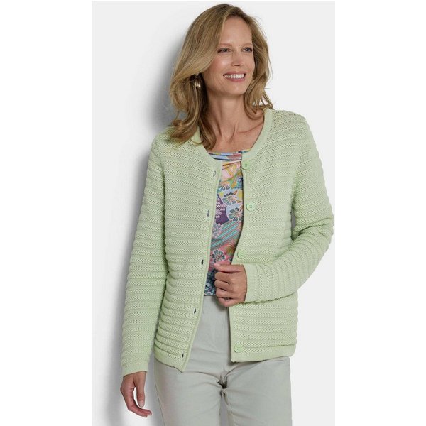 GOLDNER Strickjacke Ajourjacke in Querrippen-Optik Baumwolljacke mit Rundhals, Knopfleiste und Langarm
