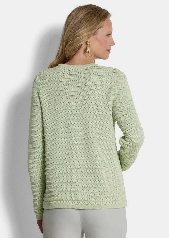 GOLDNER Strickjacke Ajourjacke in Querrippen-Optik Baumwolljacke mit Rundhals, Knopfleiste und Langarm – Bild 3 von 5