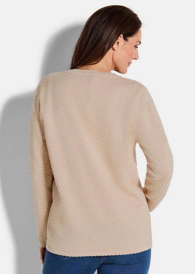 GOLDNER Strickjacke Baumwoll-Feinstrickjacke, Langarm Femininer Look mit gebogten Kanten und V-Ausschnitt, Knopfleiste – Bild 3 von 5