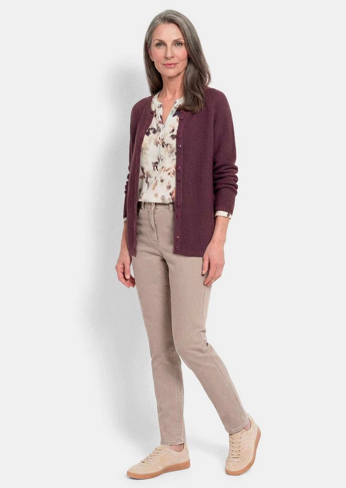GOLDNER Strickjacke Cardigan aus Baumwolle, Rundhals Feinstrickjacke in raffinierter Piqué-Optik mit Rundhals, Knopfleiste – Bild 2 von 5