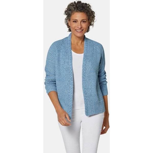 GOLDNER Strickjacke Elegante Grobstrickjacke, Zopfmuster Verschlusslose Baumwolljacke mit Schalkragen und Langarm