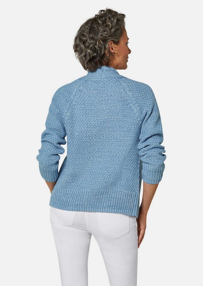 GOLDNER Strickjacke Elegante Grobstrickjacke, Zopfmuster Verschlusslose Baumwolljacke mit Schalkragen und Langarm – Bild 3 von 5