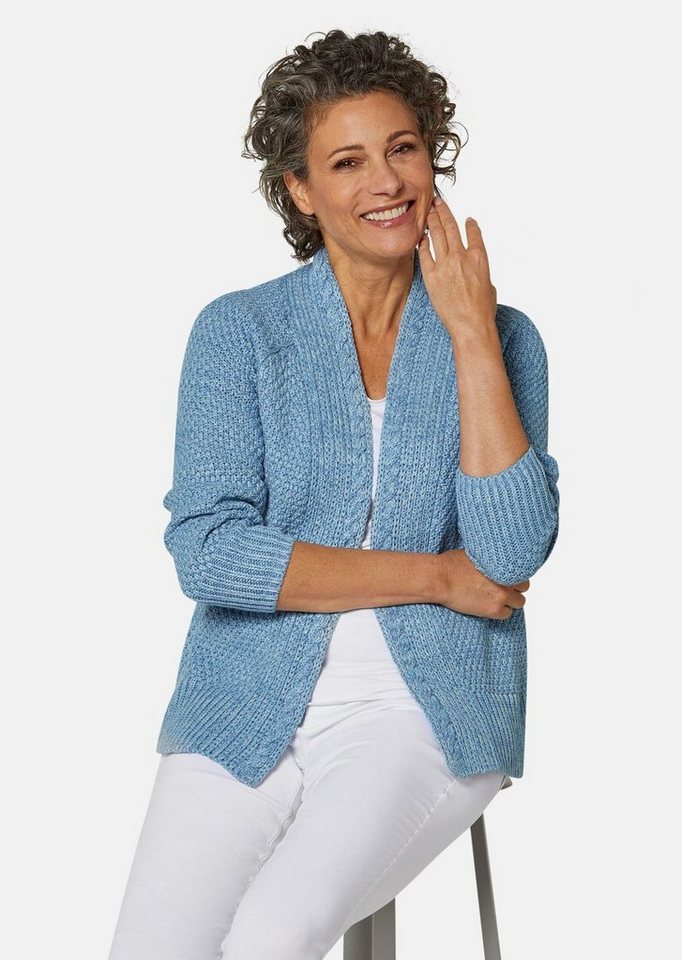 GOLDNER Strickjacke Elegante Grobstrickjacke, Zopfmuster Verschlusslose Baumwolljacke mit Schalkragen und Langarm – Bild 4 von 5