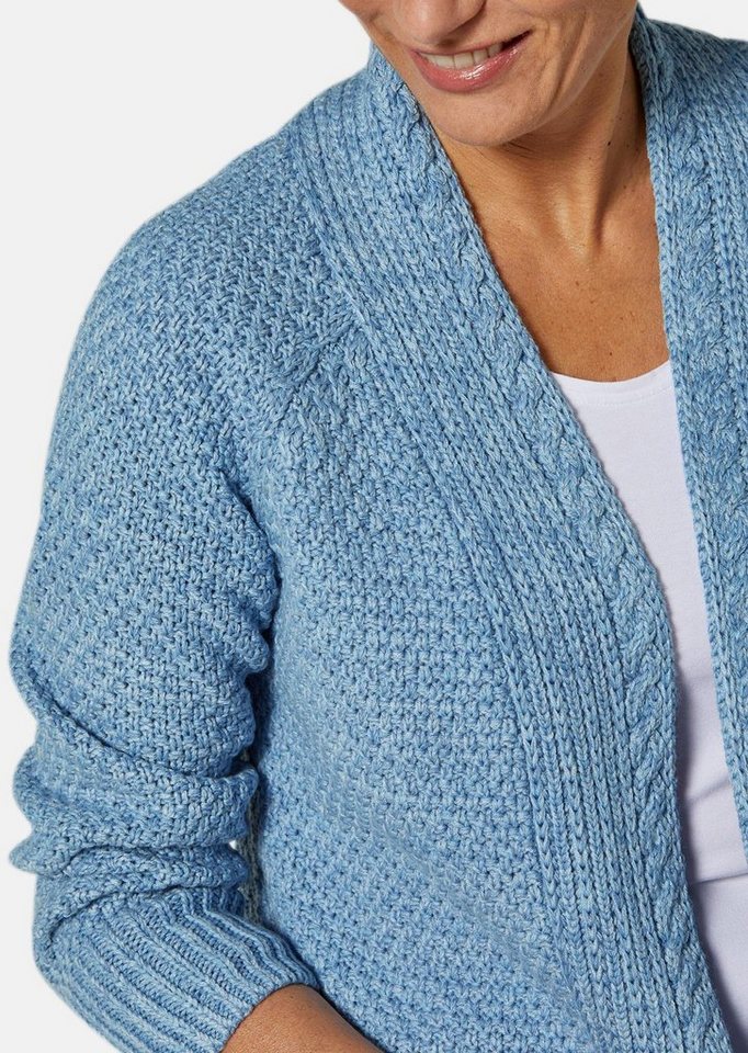 GOLDNER Strickjacke Elegante Grobstrickjacke, Zopfmuster Verschlusslose Baumwolljacke mit Schalkragen und Langarm – Bild 5 von 5