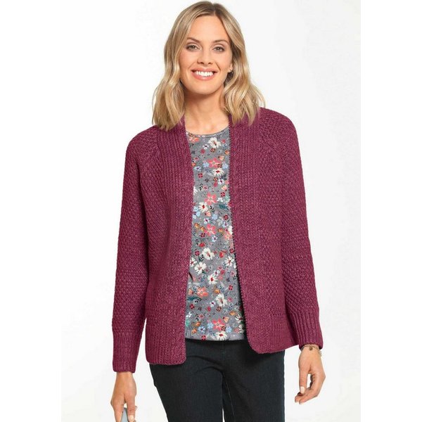 GOLDNER Strickjacke Elegante Grobstrickjacke, Zopfmuster Verschlusslose Baumwolljacke mit Schalkragen und Langarm