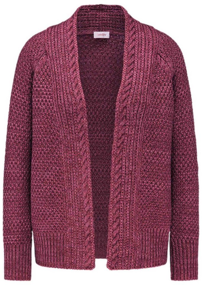 GOLDNER Strickjacke Elegante Grobstrickjacke, Zopfmuster Verschlusslose Baumwolljacke mit Schalkragen und Langarm – Bild 3 von 4