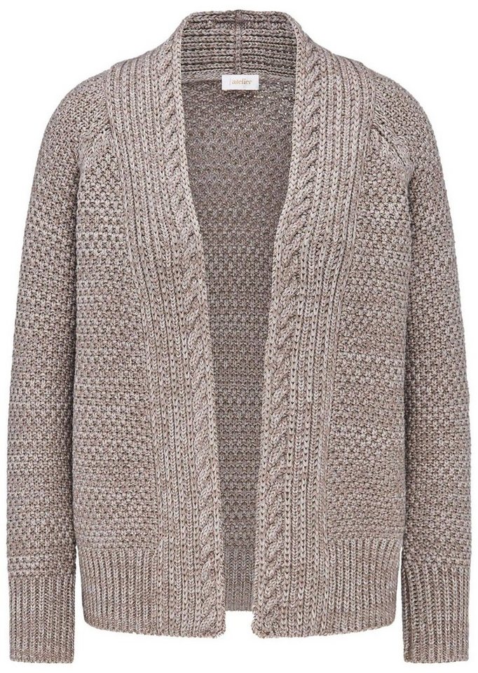 GOLDNER Strickjacke Elegante Grobstrickjacke, Zopfmuster Verschlusslose Baumwolljacke mit Schalkragen und Langarm – Bild 2 von 3