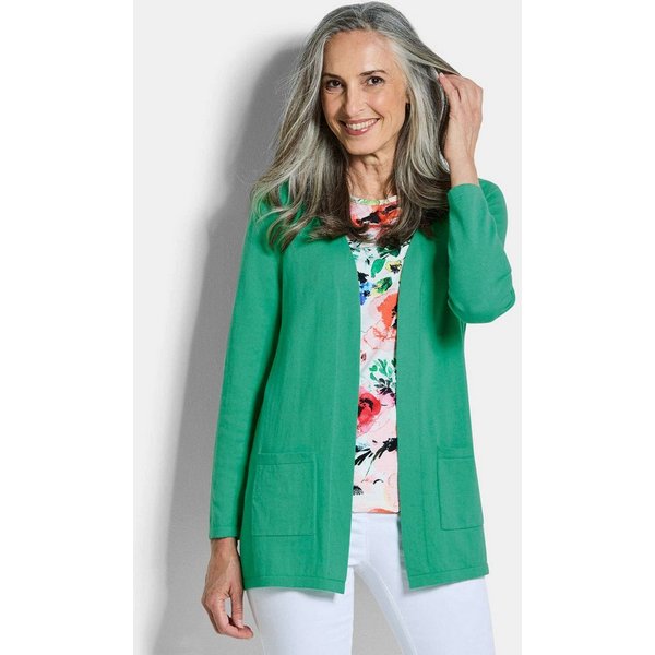 GOLDNER Strickjacke Elegante Strickjacke mit Kaschmir Longjacke ohne Verschluss mit aufgesetzten Taschen und Langarm
