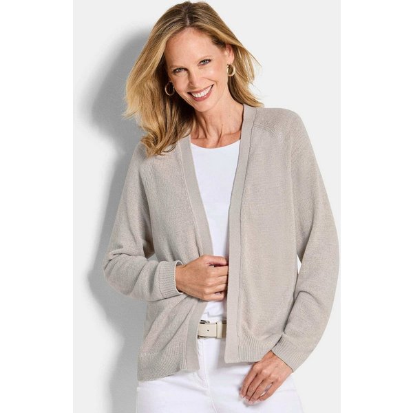 GOLDNER Strickjacke Strickjacke mit Strickbandblende Kurzjacke ohne Verschluss mit gerippten Abschlüssen und Langarm