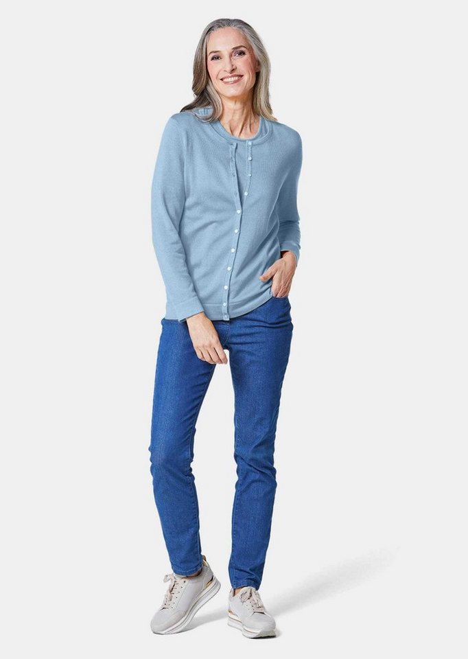GOLDNER Strickpullover Kurzgröße: Figurnahes Twin-Set aus Pima-Baumwolle Zweiteiliges Damen-Strickset aus Pima-Baumwolle mit Glanz – Bild 2 von 5