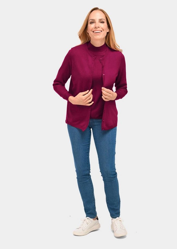 GOLDNER Strickpullover Kurzgröße: Strickset aus Jacke, Halbarmpullover Zweiteiler mit Rundhals, Stehbundkragen, Knopfleiste und Langarm – Bild 5 von 5