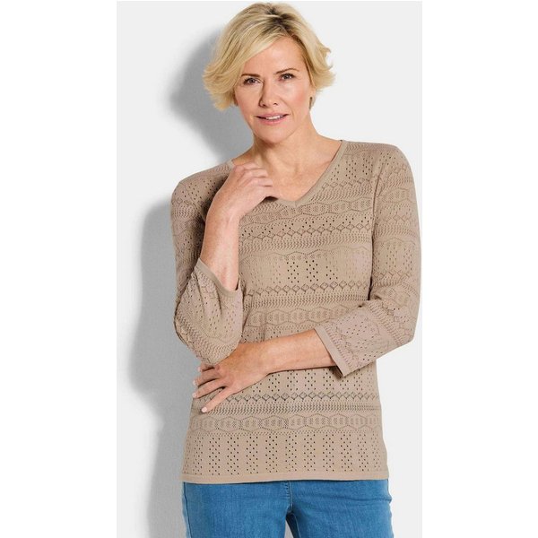 GOLDNER Strickpullover Sommerpullover mit V-Ausschnitt Baumwollpullover mit Ajourmuster, V-Ausschnitt und 3/4-Ärmeln