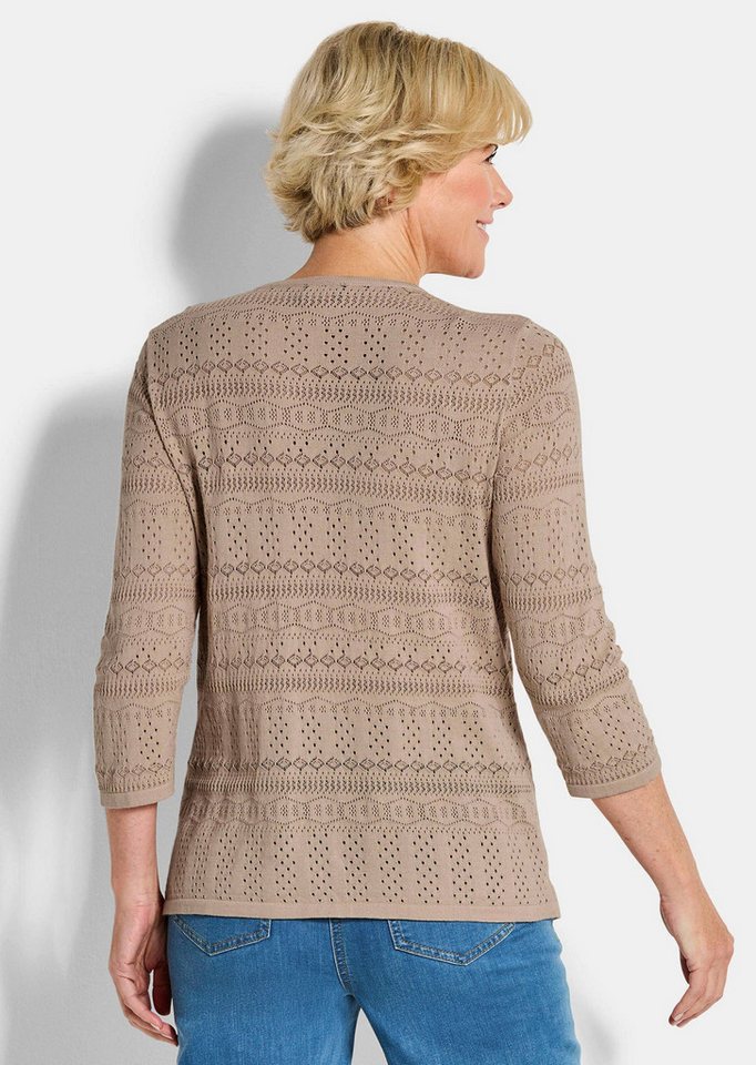 GOLDNER Strickpullover Sommerpullover mit V-Ausschnitt Baumwollpullover mit Ajourmuster, V-Ausschnitt und 3/4-Ärmeln – Bild 3 von 5