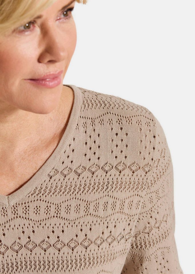 GOLDNER Strickpullover Sommerpullover mit V-Ausschnitt Baumwollpullover mit Ajourmuster, V-Ausschnitt und 3/4-Ärmeln – Bild 5 von 5