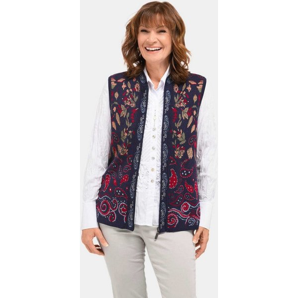GOLDNER Strickweste Elegante Viskose-Weste mit Muster Hüftlange Weste mit floralem Jacquardmuster, Reißverschluss