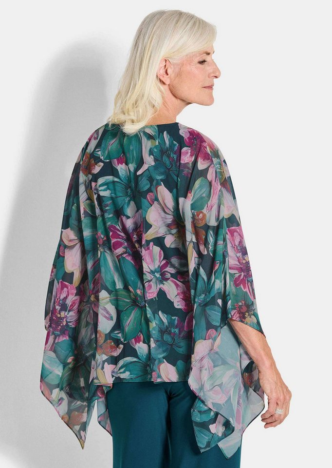 GOLDNER Tunika Elegantes Blusenshirt, florales Design Jerseyshirt mit Chiffon-Überwurf, U-Boot-Ausschnitt und 3/4-Arm – Bild 3 von 5