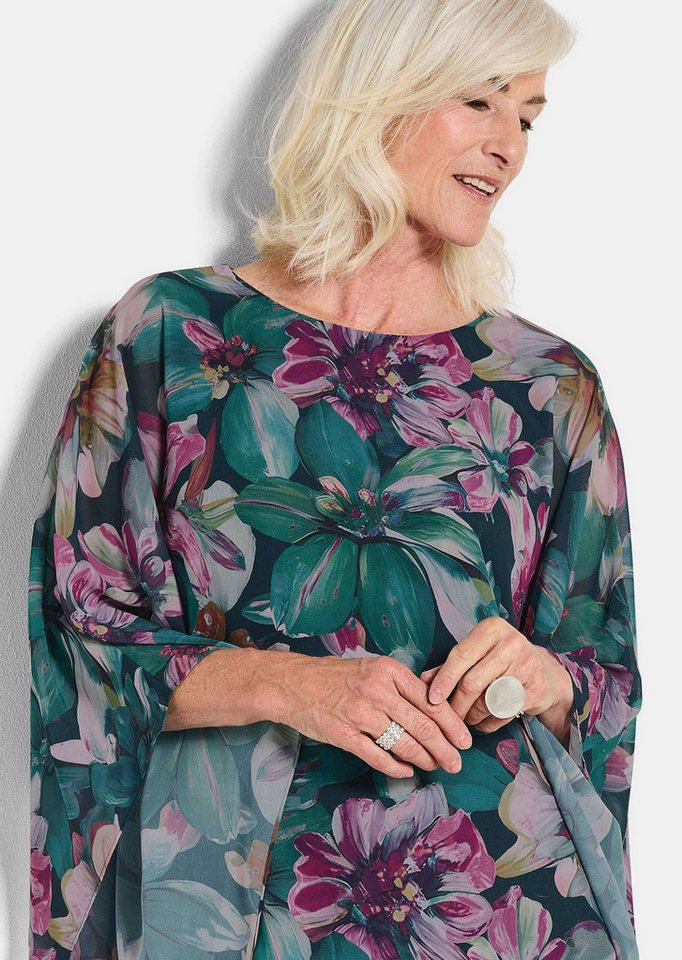 GOLDNER Tunika Elegantes Blusenshirt, florales Design Jerseyshirt mit Chiffon-Überwurf, U-Boot-Ausschnitt und 3/4-Arm – Bild 4 von 5